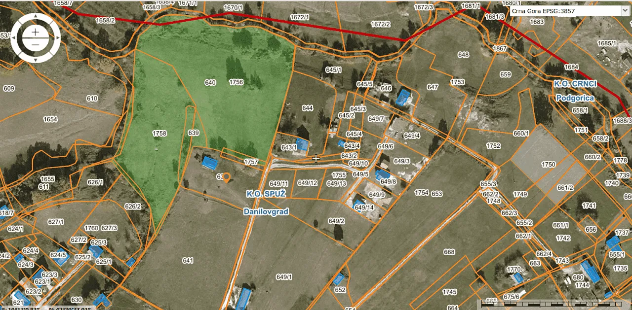 PLOT FOR SALE – 27,516 m² – SPUŽ, MUNICIPALITY OF DANILOVGRAD